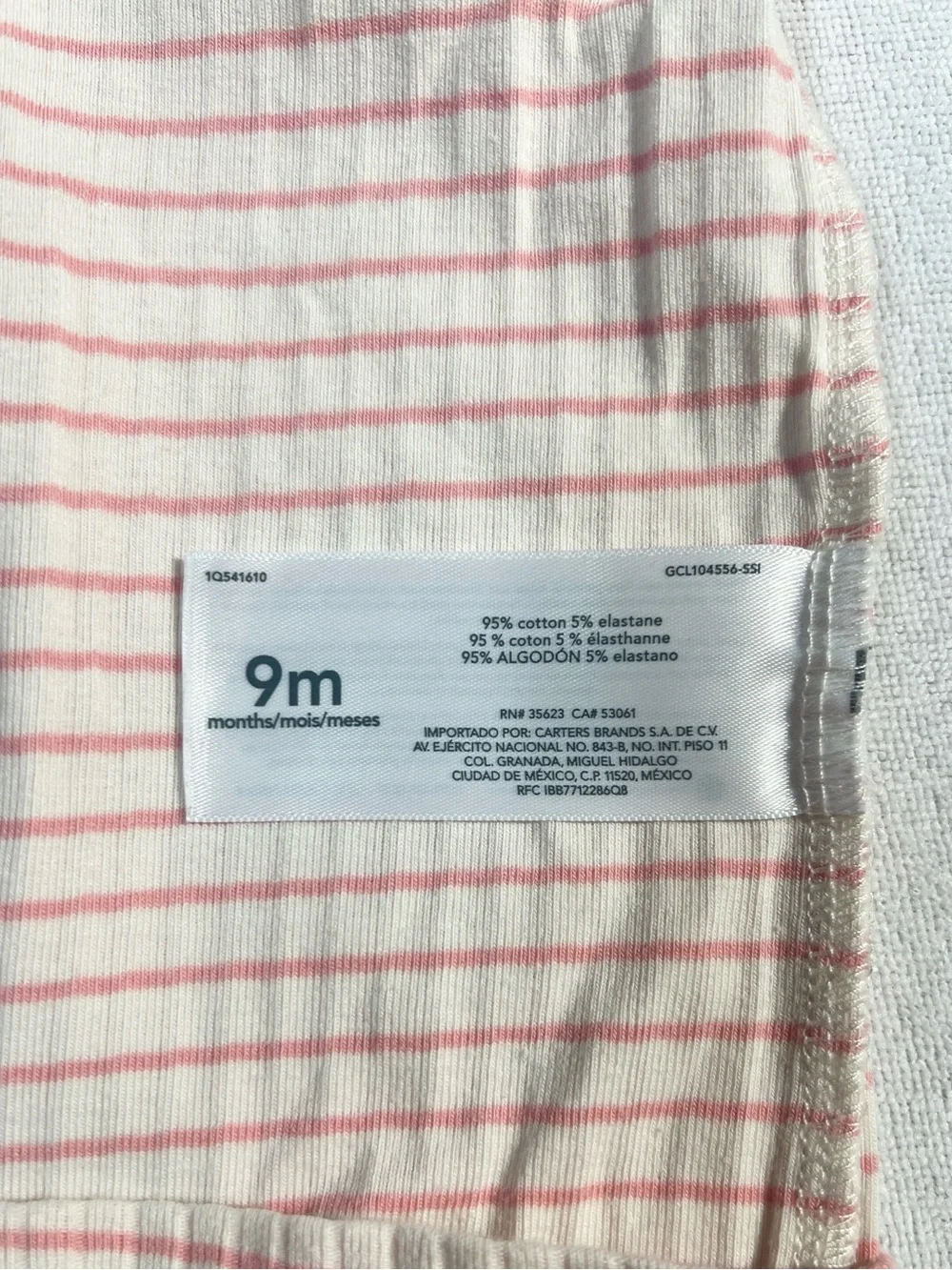Carter's Baby Girl Pink White Striped Ribbed Henley Short Sleeve Top 9M
